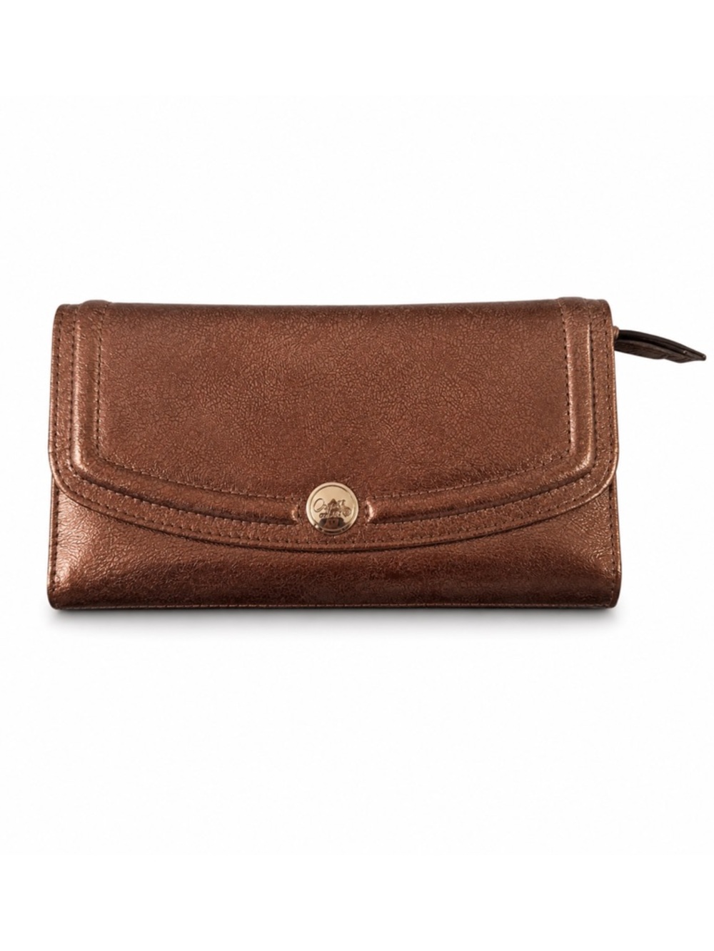 Coach Gallery Metallic Crackle Leather Trifold Snap Wallet‎